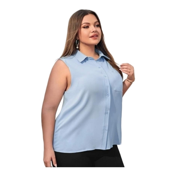 EMERY ROSE Plus Patched Pocket Button Front Sleeveless Shirt - Picture 5 of 5